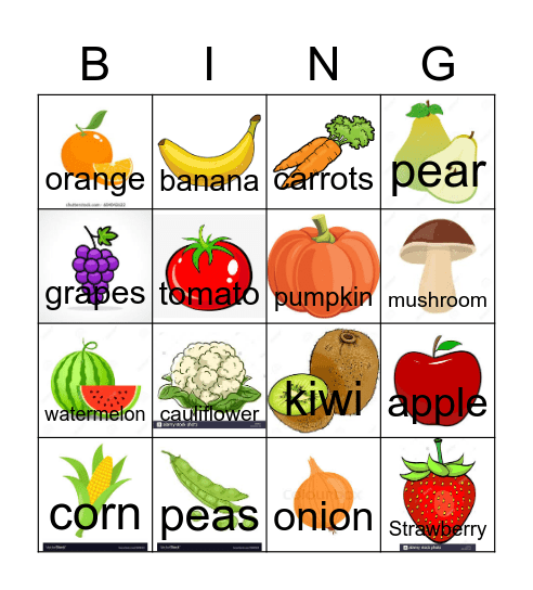 Fruits and Vegetables Bingo Card