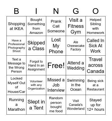 I Did It Bingo Card