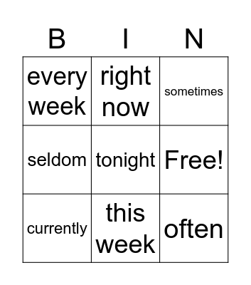 Time words Student B Bingo Card