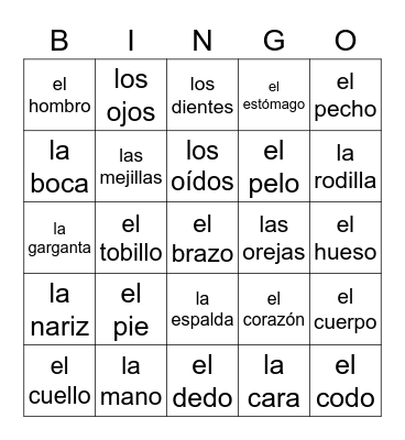 El Cuerpo Bingo Card