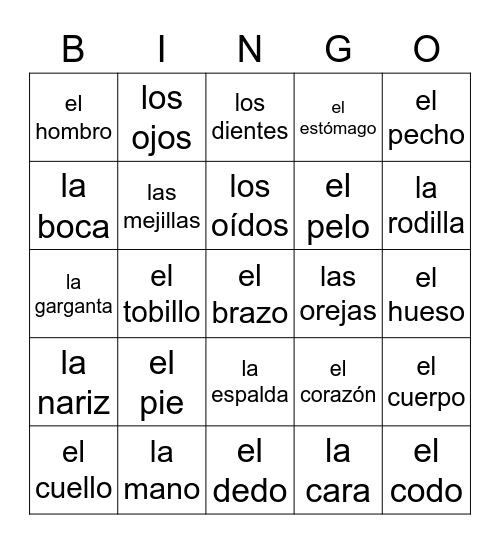 El Cuerpo Bingo Card