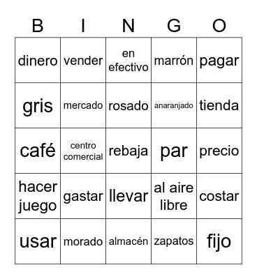 Des1 Ch 6 Shopping & Colors Bingo Card