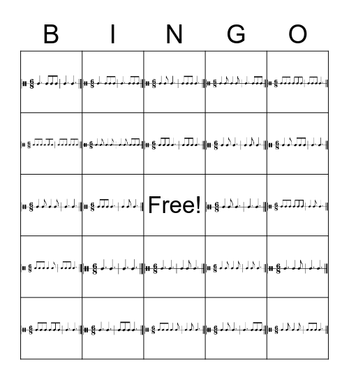 Rhythm Bingo Level 6 Bingo Card