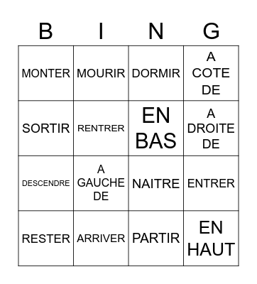 8-2 PREPOSITIONS AND VERBS Bingo Card