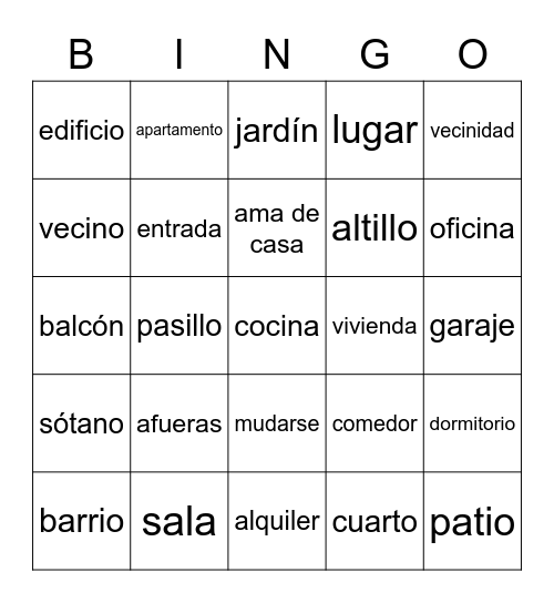 Des2 Ch 3 Housing and Rooms Bingo Card