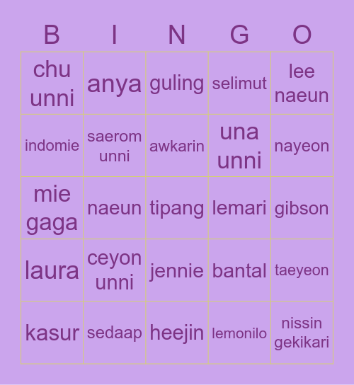 WAVE bingo milik naeun Bingo Card