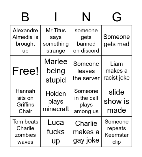 Bing Bingo Card