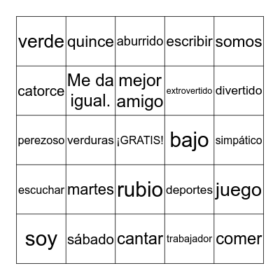 Español I Repaso Bingo Card
