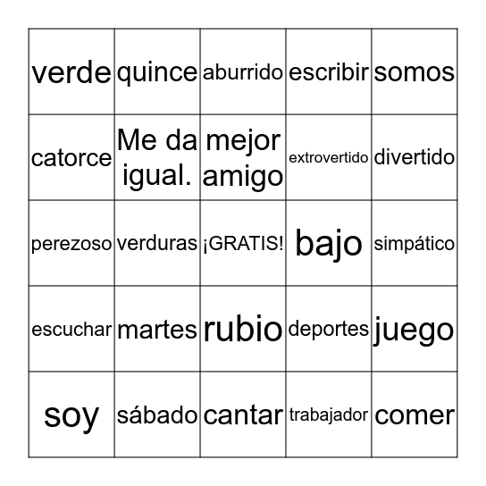 Español I Repaso Bingo Card