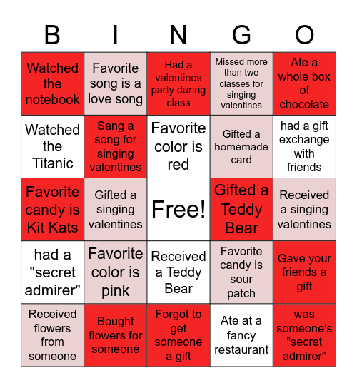 Valentine's Bingo Card