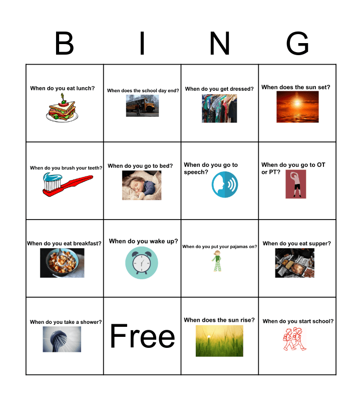 When Morning Afternoon Evening Bingo Card
