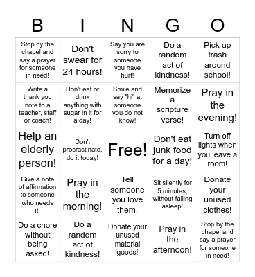 Lent Bingo Card