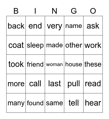 HFW 2.1 Set 1 Bingo Card