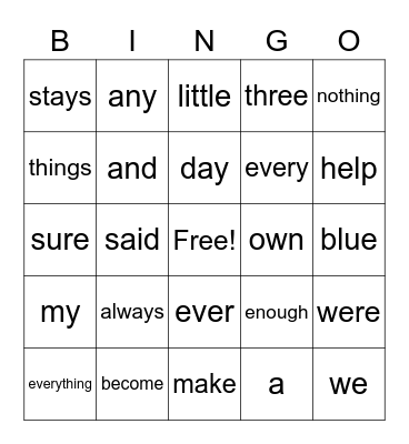 Sight Words Unit 3 Week 1 & 2 & Unit R Bingo Card