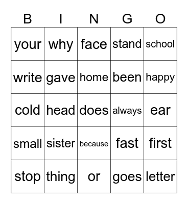 HFW 2.1 Set 2 Bingo Card