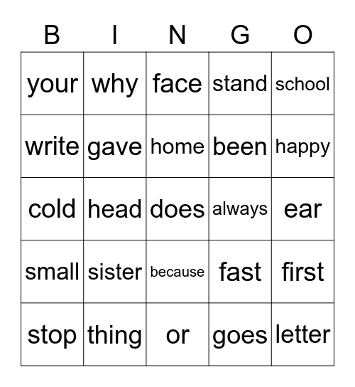 HFW 2.1 Set 2 Bingo Card