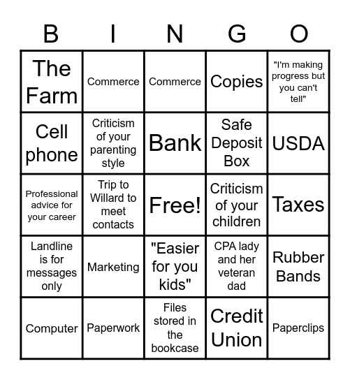 Nate's BINGO Card