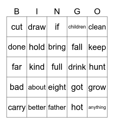 HFW 2.2 Set 1 Bingo Card