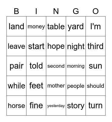 HFW 2.2 Set 2 Bingo Card