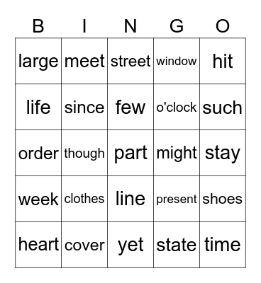 HFW 2.2 Set 4 Bingo Card