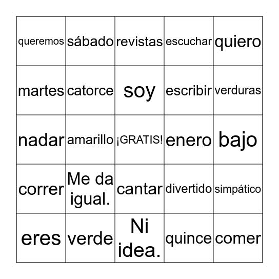 Español I Repaso Bingo Card