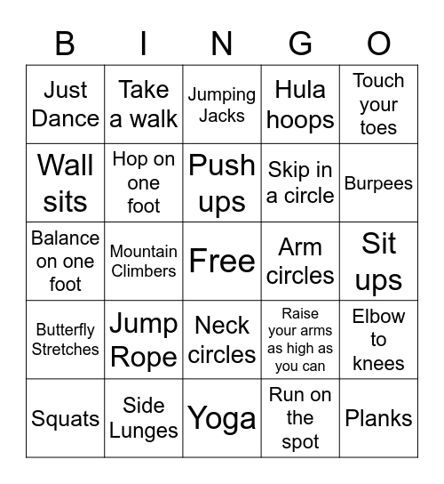 Exercise Bingo :] Bingo Card