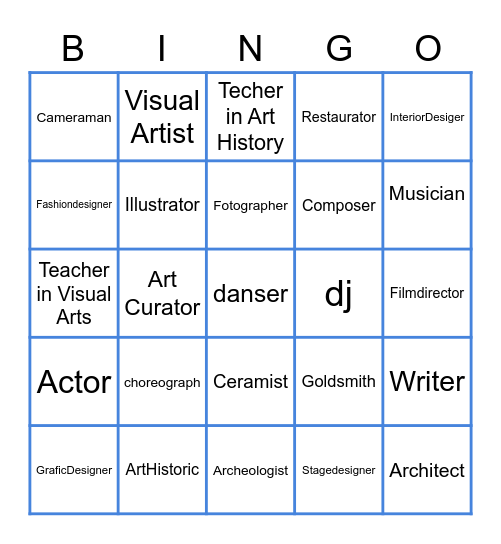 Creative Careers Bingo Card