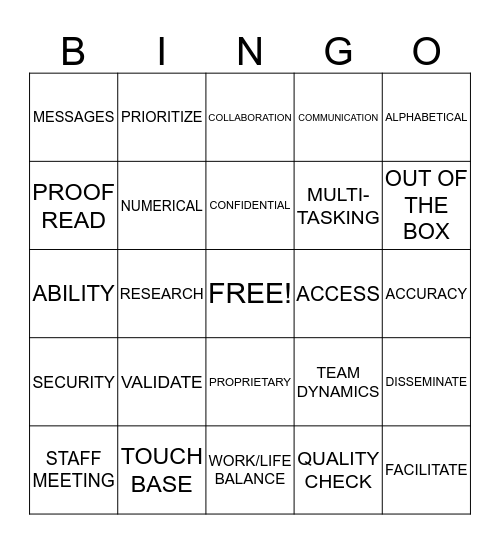 CREATIVE BUSINESS SOLUTIONS Bingo Card