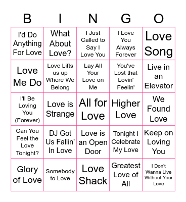 Valentine's Day Music Bingo Card