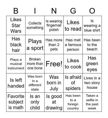 Get to Know You Bingo Card