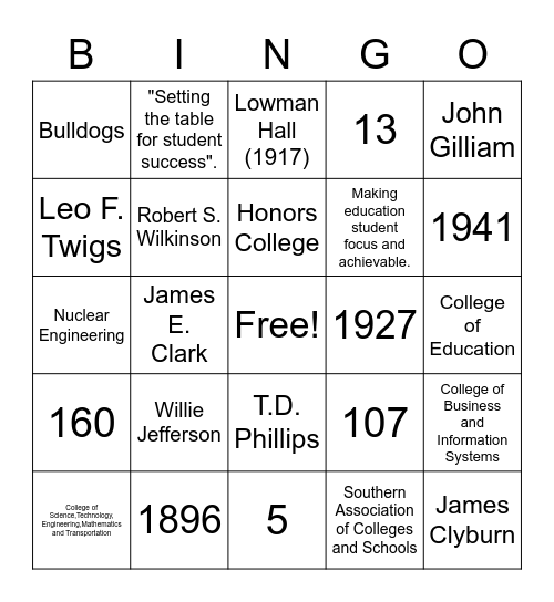 SC State University Bingo Card