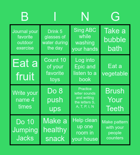 Preschool Bingo! Bingo Card