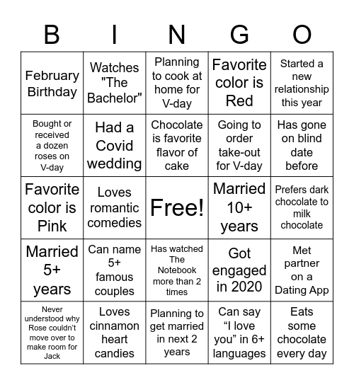 Valentine's Day Bingo Card