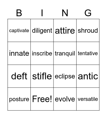 Book 6: Lesson 5 Bingo Card