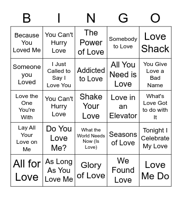 Valentine's Day Music Bingo Card
