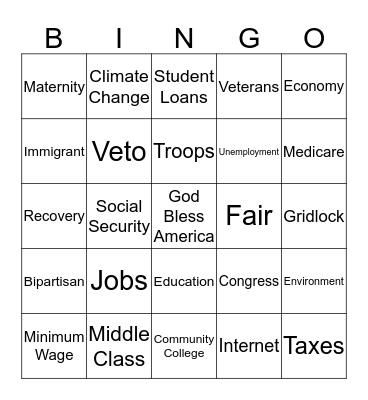 '15 State of the Union Bingo Card