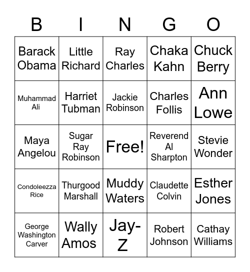 Black History Month Bingo Card