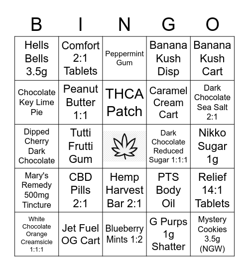 Weed Bingo Card