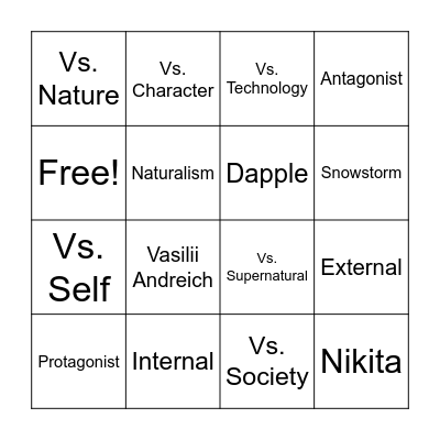 Character Conflict Bingo Card