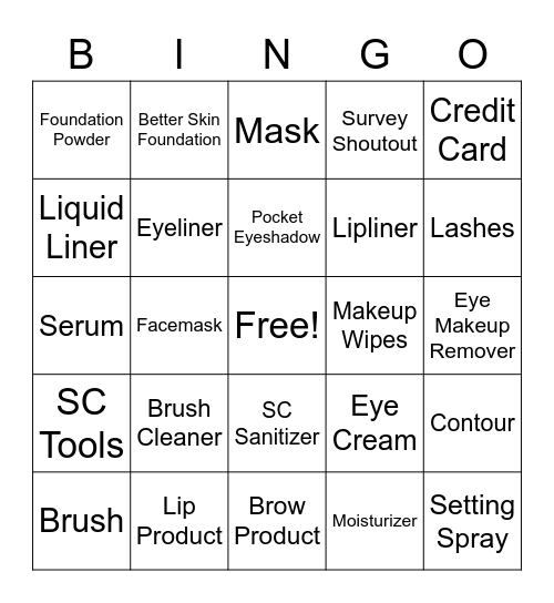 Sephora Collection Bingo! Bingo Card