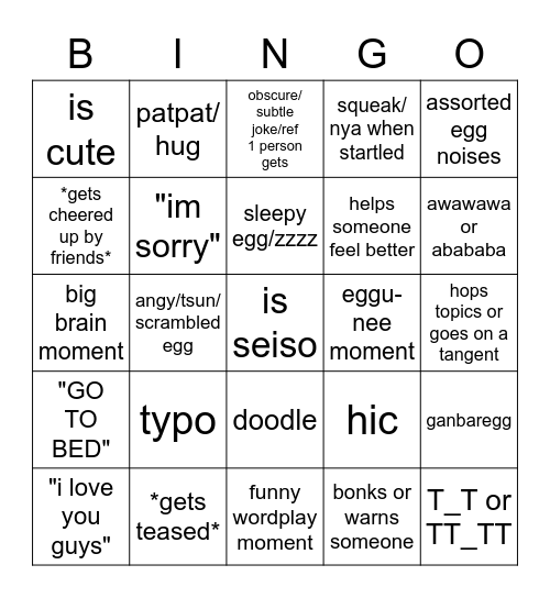 Egg Bingo Card