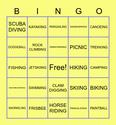 RECREATIONAL Bingo Card