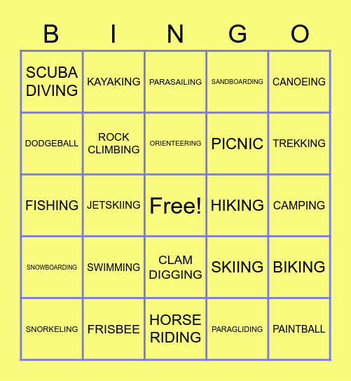 RECREATIONAL Bingo Card