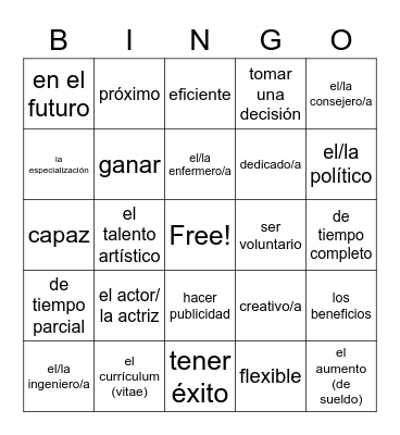 Spanish Bingo Card