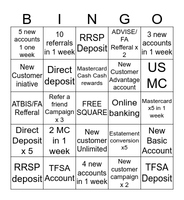 Bankers Bingo- Service Challange Bingo Card