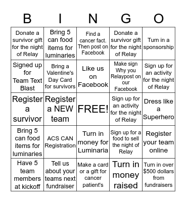 Kick-Off  Bingo Card