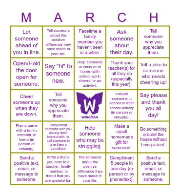 March Kindness Bingo Card