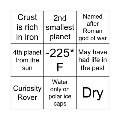 Mars Bingo Card