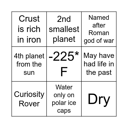 Mars Bingo Card