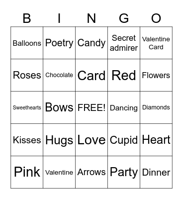 Be My Valentine Bingo Card